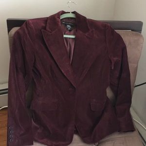 Deep wine colored velvet blazer.